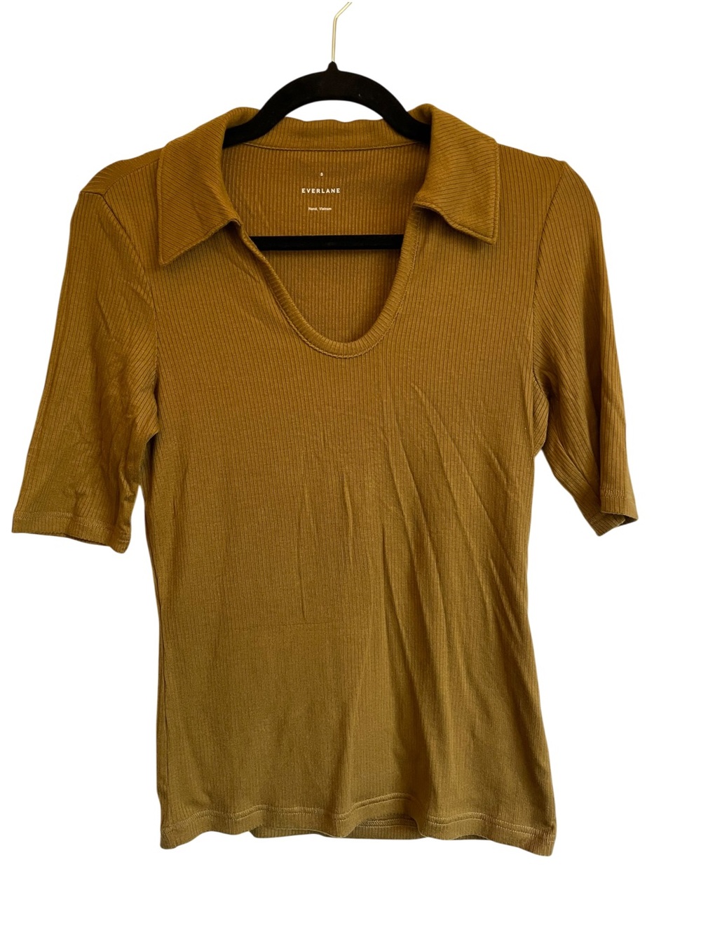 Everlane Ribbed Short Sleeve Polo Top in Mustard